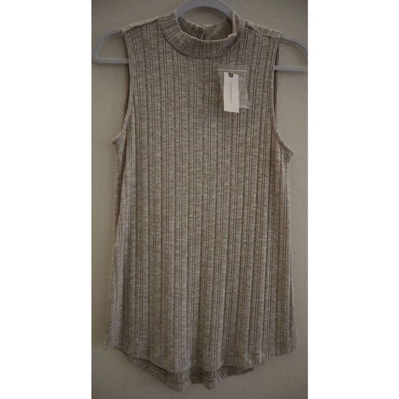 Pure + Good x Anthropologie 026563 Women's Sz Small Beige Ribbed Sleeveless Top - Picture 1 of 9